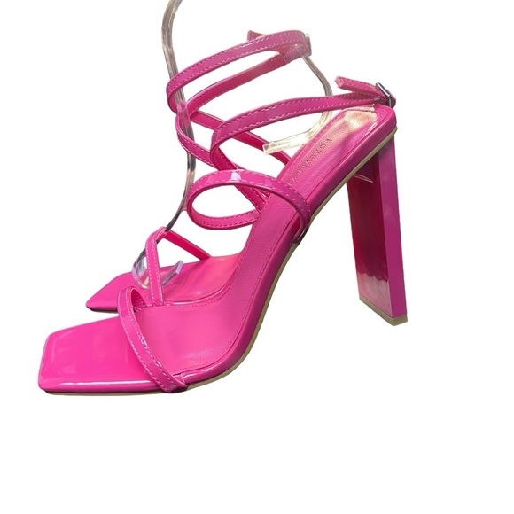 Forever 21 Hot Pink Faux Leather Square Toe Block Barbiecore Romantic Heels - Picture 5 of 13